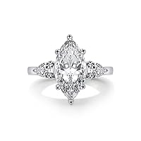 MRENITE 4 Cttw Marquise Cut Moissanite 3 Stone Engagement Ring for Women D Color VVS1 Clarity Anniversary Promise Ring Size 4-12 (3 Carat Center)