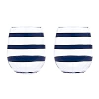 Kate Spade New York Stemless Wine Glass Set of 2, BPA-free Acrylic Glasses, 14 Ounce Capacity Plastic Wine Cups, Navy Stripe