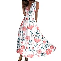 Womens Cocktail Dresses,Formal Maxi Dresses,Wrap V Neck Sleeveless Summer Sundresses A-line Party Dress 2024