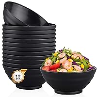 Bowl set of 12, 34oz Plastic Bowls reusable for kitchen, Dishwasher Microwave Safe Bowls, Unbreakable Soup Bowls for Kids, Cereal, Dessert, Salad, BPA-Free, Black