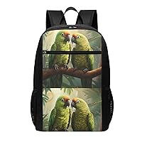 Couple Parrots Olive Print Simple Sports Backpack, Unisex Lightweight Casual Backpack, 17 Inches