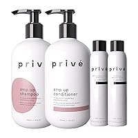 Prive Amp Up Shampoo Bundle with Conditioner, Shining Weightless Amplifier, and Finishing Texture Spray
