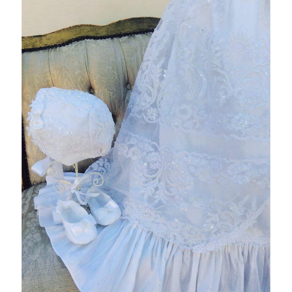 Fenghuavip Stylish Short Sleeve Long Infant Christening Gowns for Baby Girls