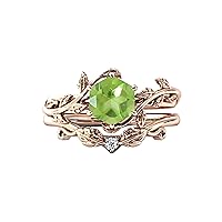 10K 14K 18K Gold/Silver Hexagon Cut Art Deco Vine Leaf Ring Set for Women Vintage Inspired Branch Ring Set Twig Leaf Design Promise Anniversary Ring Jewelry Gift for Her