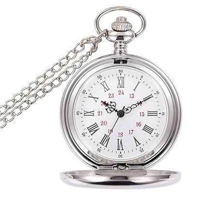 WIOR Classic Smooth Vintage Pocket Watch Silver Steel Mens Watch with 14 in Chain for Graduation Xmas Fathers Day