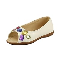 Girl's Elegant Peep Toe Rhinestone Slip on Dress Shoes Toddler Size