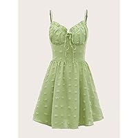 Women's Dresses Casual Wedding Swiss Dot Frill Trim Knot Front Cami Dress Wedding Guest (Color : Lime Green, Size : X-Large)