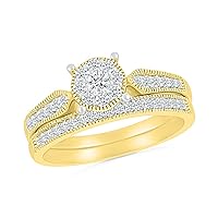 DGOLD 10kt Yellow Gold Round White Diamond Cluster Bridal Ring for Women (0.40 cttw)
