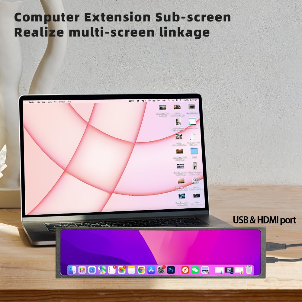 LESOWN 11.3inch Small Stretched LCD Mini Monitor Wide IPS 440x1920 Mini HDMI for Laptop PC Aida Display Ultrawide Portable Monitor