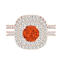 Clara Pucci 1.8ct Round Cut Simulated Red Diamond 14K Rose Gold Halo Solitaire W/Accents Engagement Bridal Wedding Ring Band Set