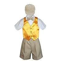 5pc Formal Baby Toddler Boys Yellow Vest Khaki Shorts Suits Cap S-4T (M:(6-12 Months))