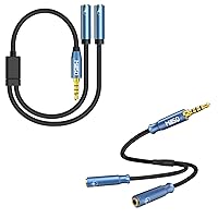 MillSO Bundle Headset Splitter for 2 TRRS Headphones or Mics, Headphone Splitter 3.5mm 4 Pole TRRS Audio Splitter Cable Nylon Braided - 1 FT