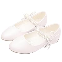 Girls Single Dress Pearl Sandals Ankle Strap Dress Shoes Wedding Party For Toddler Kids Glitter Anti-slip Shoes