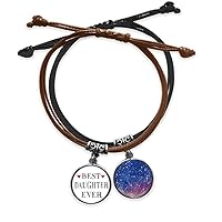 Best Daughter Ever Quote Heart Bracelet Rope Hand Chain Leather Starry Sky Wristband