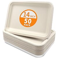 50 Pack 14 Inch Heavy Duty Disposable Food Trays, Extra Large 14 inch Compostable Platter Plates for Crawfish, Lobster, Crab, BBQ, Cookies, Seafood Boil Party Supplies