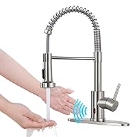 HGN Touchless Kitchen Faucet with Pull Down Sprayer, Motion Spring Sink Faucets with 10'' Deck Plate,Single Handle Spring Kitchen Sink Faucet,Brush Nickel