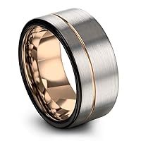 Tungsten Wedding Band Ring 12mm for Men Women 18k Rose Yellow Gold Plated Flat Cut Off Set Line Black Grey Brushed Polished