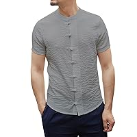 Men's Cottn Linen Shirts Short Sleeve Large Size Loose Fit Shirts Comfy Breathable Chinese Style Tang Suit Tops