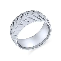 Bling Jewelry Men's Mechanic Sports Car Racer Wide Tread Tire Band Ring For Men Bikers Matte Brushed Silver Tone Stainless Steel 8MM