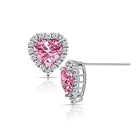 Amazon Collection Platinum Plated Sterling Silver Simulated Birthstone Heart Stud Earrings with Infinite Elements Cubic Zirconia Accents Earrings