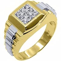 Mens 14k Two-Tone Yellow and White Gold Square Diamond Ring .30 Carats