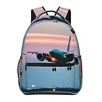 Airplane In The Evening Lights Print Laptop Backpack Stylish Bookbag College Daypack Travel Business Work Bag For Men Women