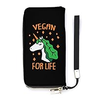 Vegan Unicorn Wristlet Wallet Leather Long Card Holder Purse Slim Clutch Handbag for Women