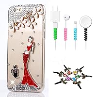 STENES Bling Case Compatible with iPhone 14 Pro Case - Stylish - 3D Handmade [Sparkle Series] Black Cat Sexy Women Flowers Design Cover with Cable Protector [4 Pack] - Red