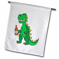3dRose Funny Green Godzilla Monster Drinking Beer Cartoon - Flags (fl_356376_1)