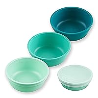 Re-Play Made in USA 12 Oz. Reusable Plastic Bowls, Pack of 3 With 1 Lid - Dishwasher and Microwave Safe Bowls with Lids for Everyday Dining - Toddler Bowl Set 5.75