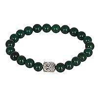 Natural Green Aventurine Stone With Silver Color Buddha Cham Stretchable Bracelet Wrist Stylish Band For Unisex {10 x 2 x 1 CM} Green.