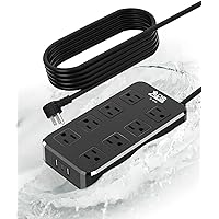 Outdoor Power Strip Weatherproof, Waterproof Surge Protector with 8 Wide Outlet with 3 USB Ports, 10FT Extension Cord,1875W Overload Protection,Outlet Extender for Christmas Lights UL Listed Black
