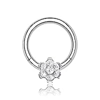 Premium Body Jewelry - Titanium Segment Ring with Crystal Flower
