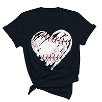 Baseball Heart Shirts Women Baseball Tee Game Day Mother's Day Tee Tops Summer Vinatge Graphic Short Sleeve Blouse