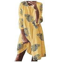 Homecoming Dresses for Teens, Women's Casual Comfortable Round Neck/Leaf Print Long Sleeve Dress