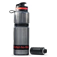 Water Filter Bottle (Active 25oz/75cl) - Perfect for International Travel Hiking Camping and Backpacking - Incl. 3-in-1 Purifier Filter. BPA-Free Plastic