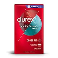 Durex Extra Sensitive Lubricated Ultra Thin Premium Condoms, Close Fit, 12 Ct, FSA/HSA Eligible, Discreet Packaging