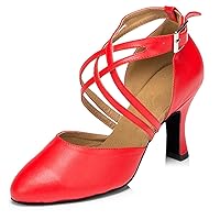 Women's Round Toe Ankle Wrap Buckle Leather Salsa Tango Ballroom Latin Modern Dance Wedding Shoes