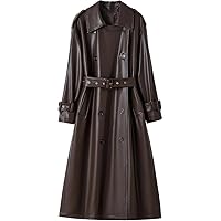 Double Breasted Brown Genuine Leather Trench Coat Women Long Loose Jackets For Women with Belt