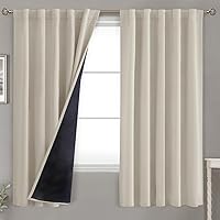 BGment 100% Room Darkening Thermal Insulated Blackout Curtains 63 Inches Long with Liner, Rod Pocket and Back Tab Double Layer Noise Reduce Curtains for Bedroom (42 x 63 Inch, 2 Panels, Natural Camel)