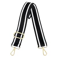 Lekesky Purse Strap Replacement Crossbody, Purse Strap for Women, Golden Buckle Adjustable Bag Straps Replacement (1.5 inch, Black with White Stripe)