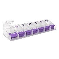 Weekly (7-Day) Pill Organizer, Vitamin and Medicine Box, Large Push Button Compartments, Colors May Vary