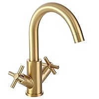 Brushed Gold Bathroom Faucet,Bar Sink Faucet Double Handle Bathroom 1 or 3 Hole Lavatory Faucet Bathroom Vanity Sink Faucets, Small RV Campers Faucet…