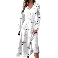Women's Spring and Autumn Casual Fashion Cocktail Dresses V-Neck Long Sleeve Gradient Printed Long Dresses