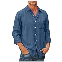 Linen Shirt,Plus Size Long Sleeve Baggy Solid Shirt Summer Lightweight Casual Fashion T-Shirt Blouse Top Trendy 2024 Outdoor Tees Blue M