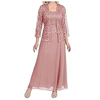 Women's Laces Mother of The Bride Dresses with Jacket 2 Piece Mother of The Groom Dresses for Wedding Guest Dress