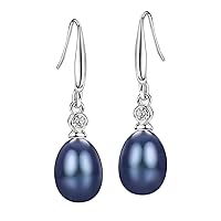 Mints Natural Black Pearl Earrings Sterling Silver Cultured Pearl Dangle Drop Earrings for Women