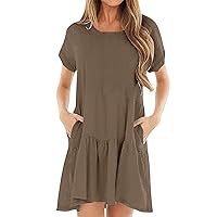 Short Summer Dresses for Women 2024 Casual, Women's Casual Solid Color Crewneck Short Sleeve Stitching Large S