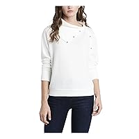 Vince Camuto Womens White Stretch Ribbed Fold Over Neck with Snaps Long Sleeve Wear to Work Top XL