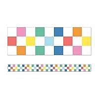 Carson Dellosa We Stick Together 36 Feet Checkered Rainbow Bulletin Board Borders, 12 Strips of Straight Colorful Border Trim, Groovy Classroom Borders for Bulletin Board, Colorful Classroom Décor